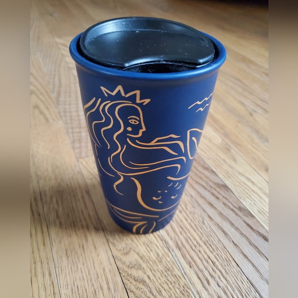 Starbucks Double-wall Blue and Gold Travel Mug, 12oz.